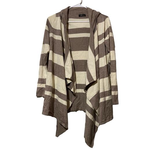 Cyrus Women's White Gray Stripe Lightweight Knit Hooded Cardigan Sz S - Picture 1 of 5